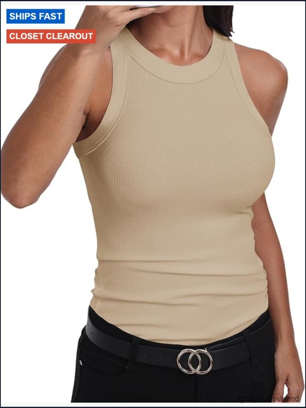 Sleeveless Racerback High Neck Fitted Tank Top